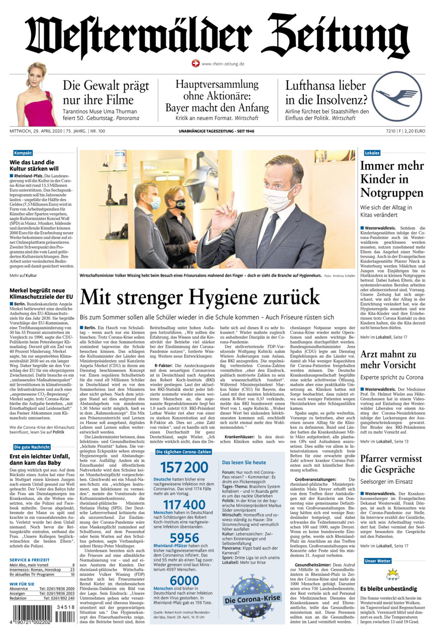 Westerwälder Zeitung vom Mittwoch, 29.04.2020