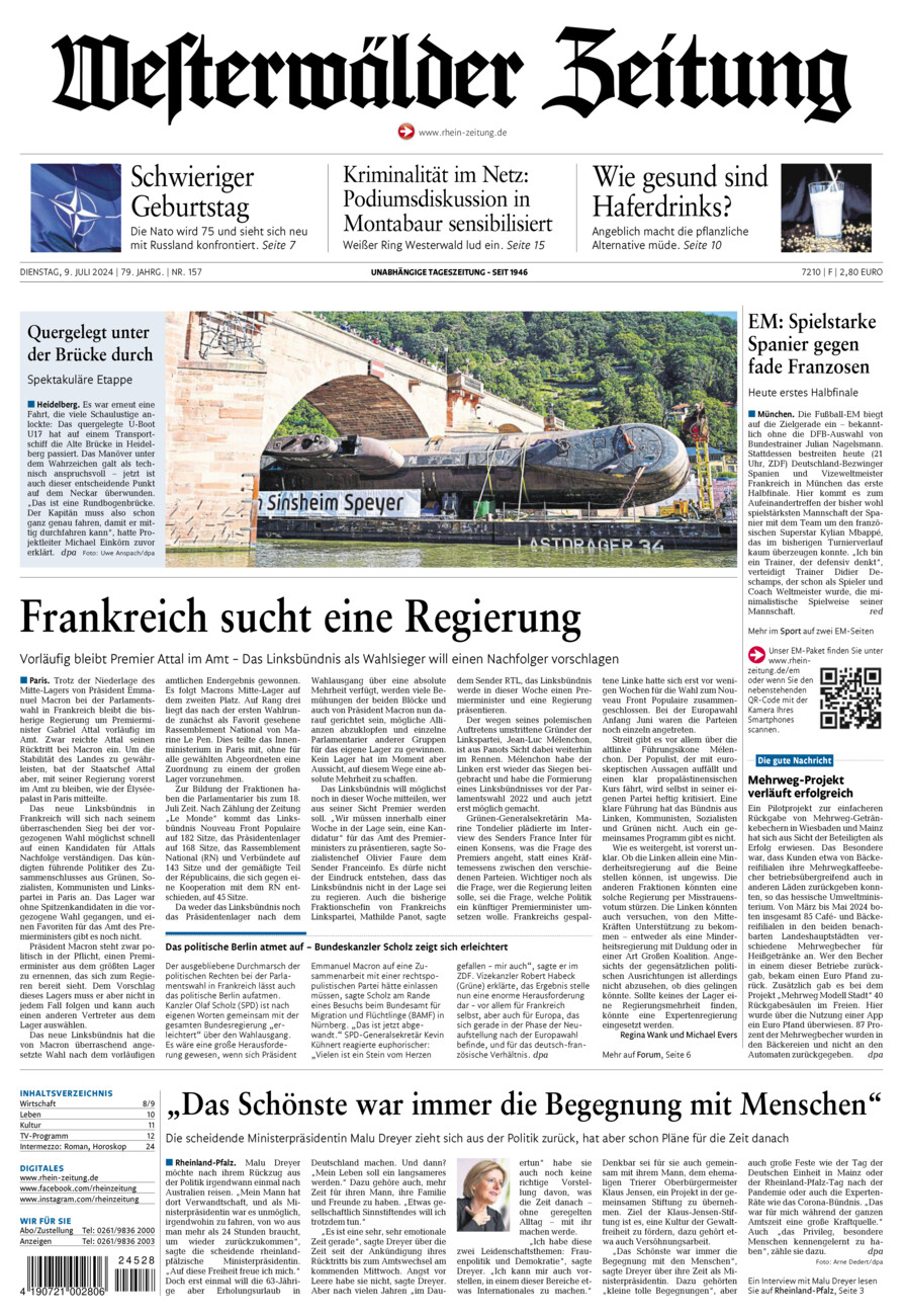 Westerwälder Zeitung vom Dienstag, 09.07.2024