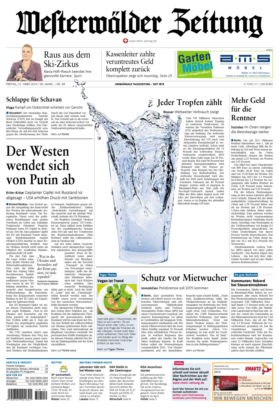 Westerwälder Zeitung vom Freitag, 21.03.2014