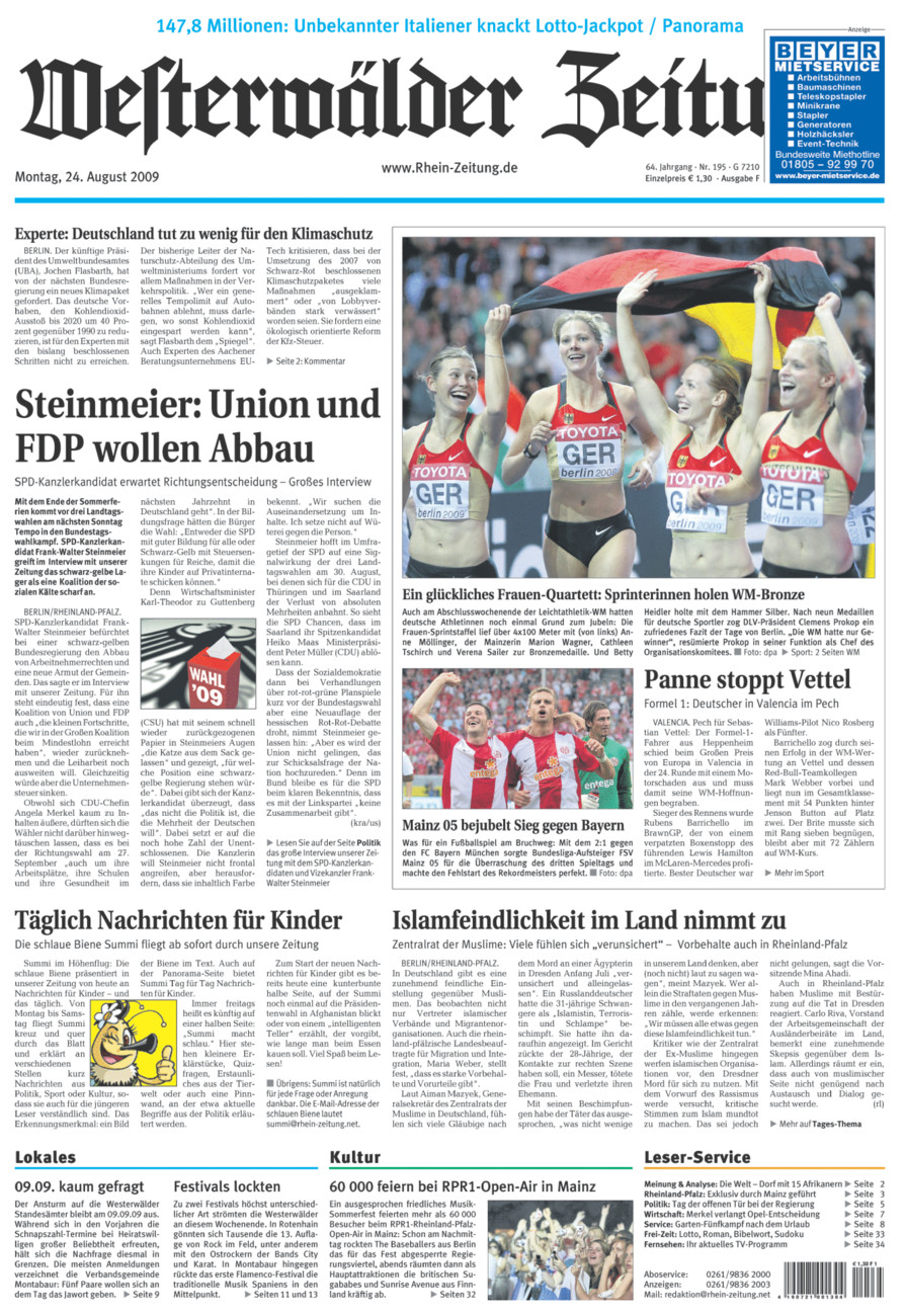 Westerwälder Zeitung vom Montag, 24.08.2009