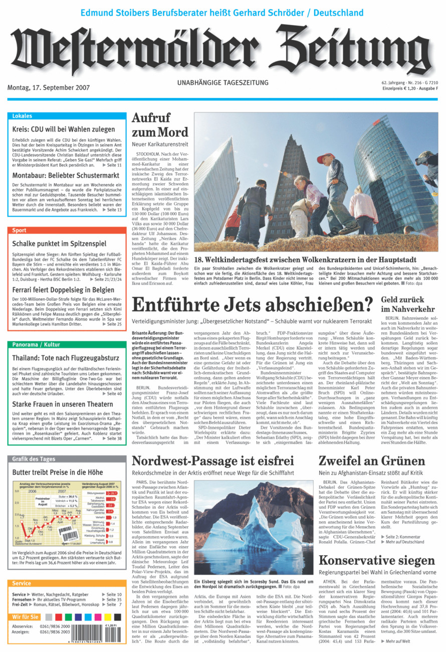 Westerwälder Zeitung vom Montag, 17.09.2007
