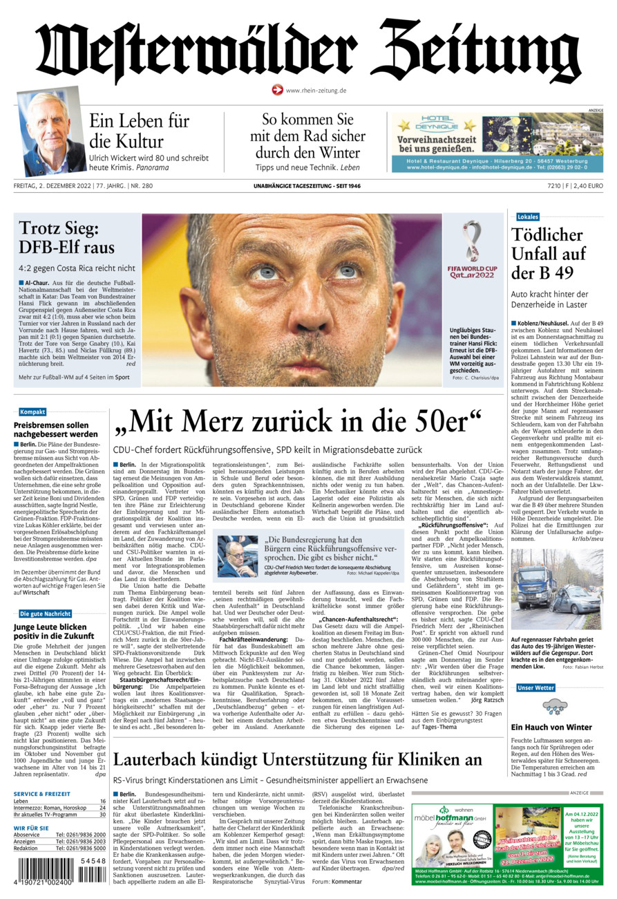 Westerwälder Zeitung vom Freitag, 02.12.2022