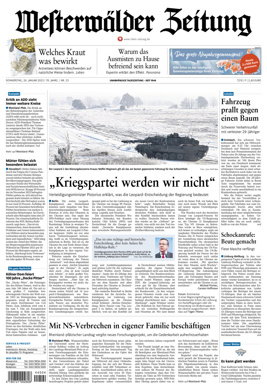 Westerwälder Zeitung vom Donnerstag, 26.01.2023