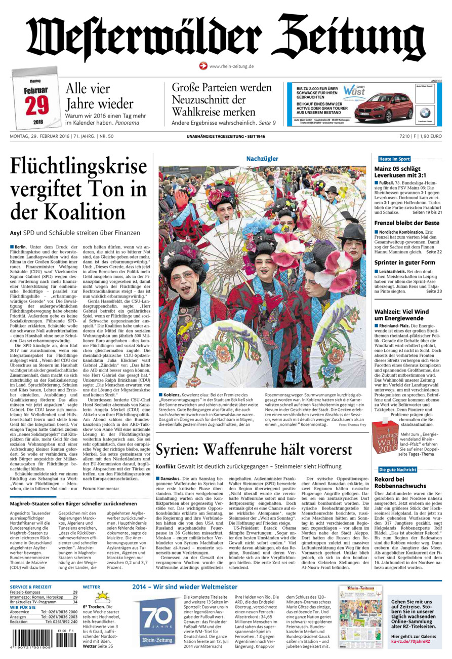 Westerwälder Zeitung vom Montag, 29.02.2016