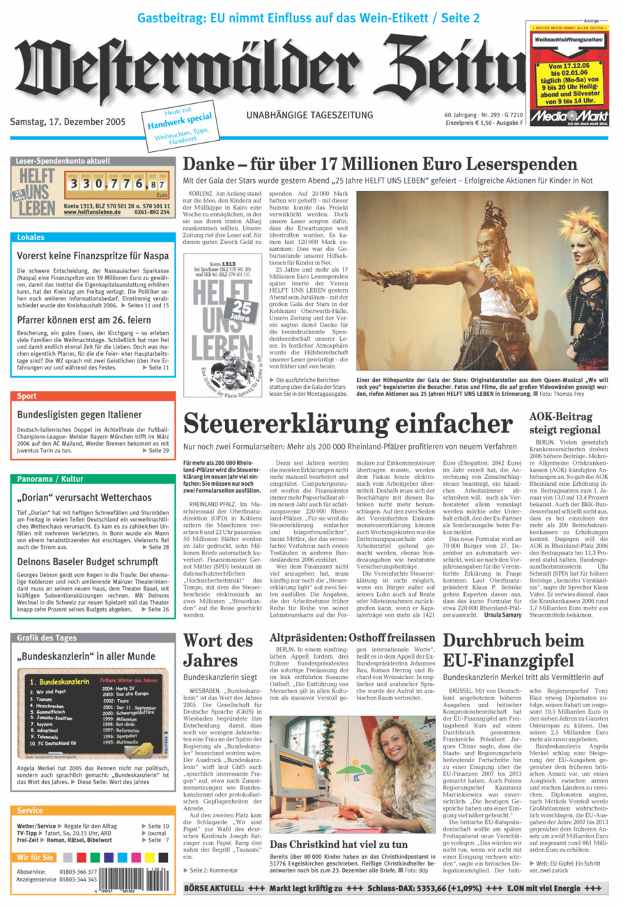 Westerwälder Zeitung vom Samstag, 17.12.2005