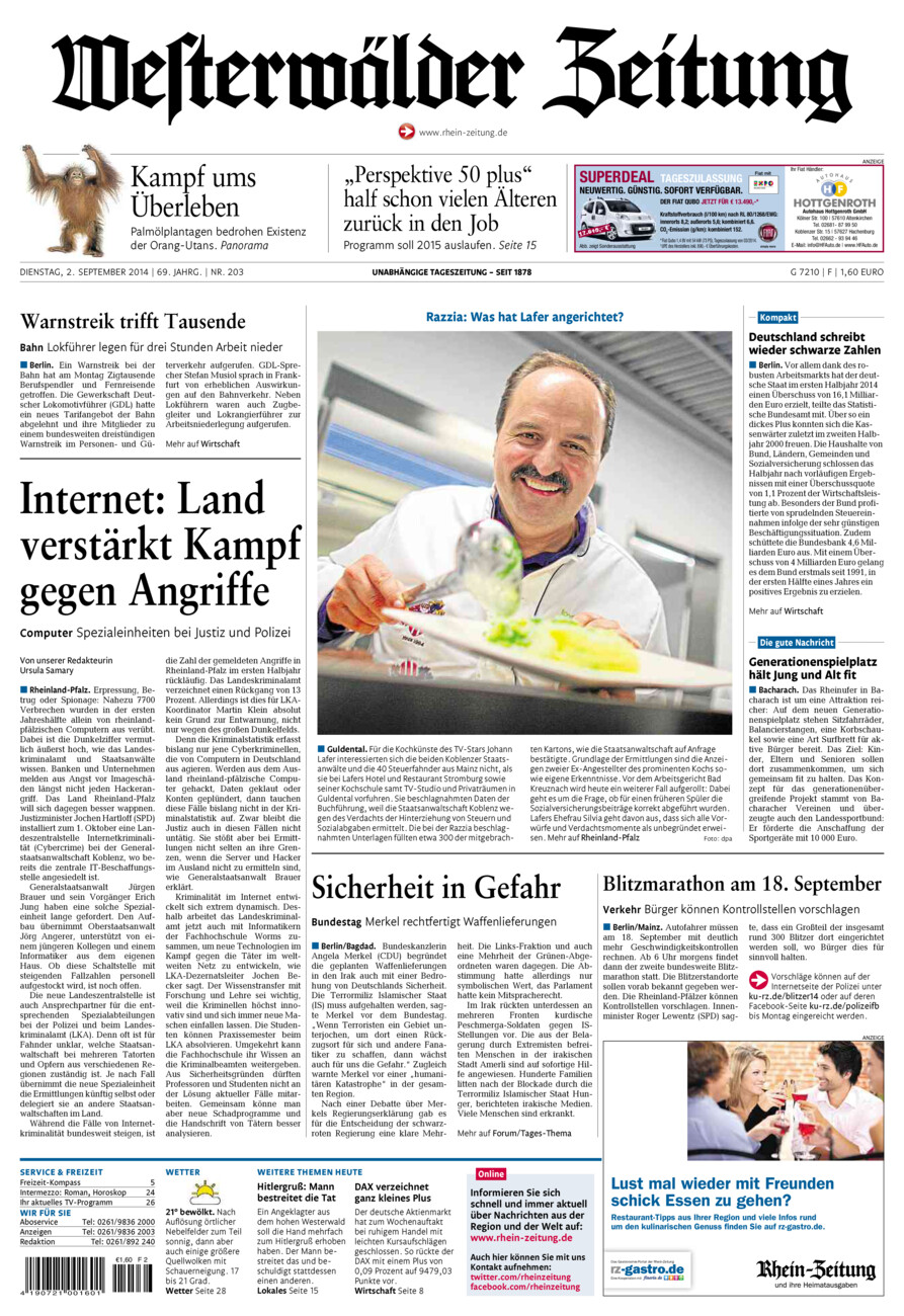Westerwälder Zeitung vom Dienstag, 02.09.2014
