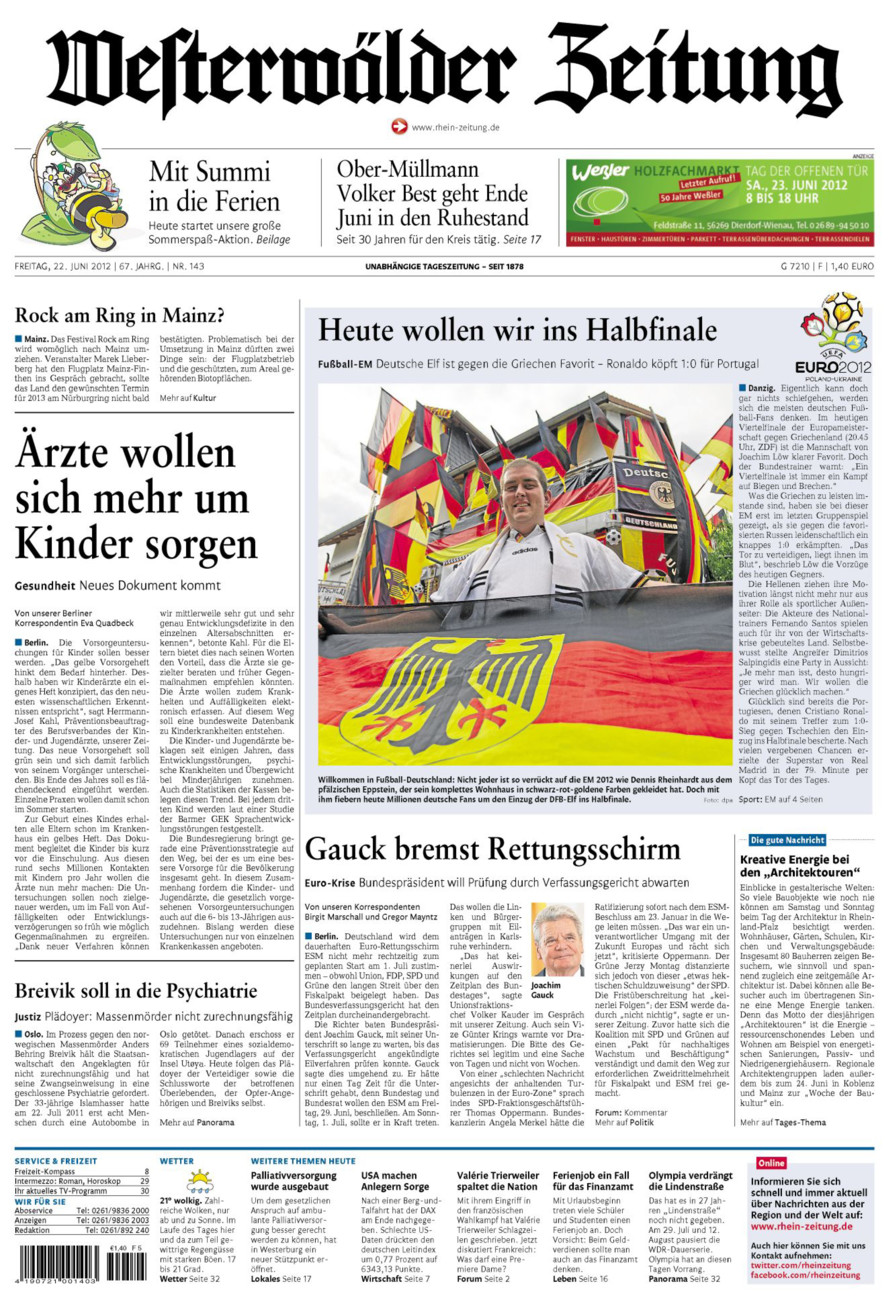 Westerwälder Zeitung vom Freitag, 22.06.2012