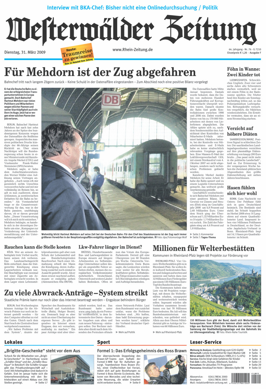 Westerwälder Zeitung vom Dienstag, 31.03.2009