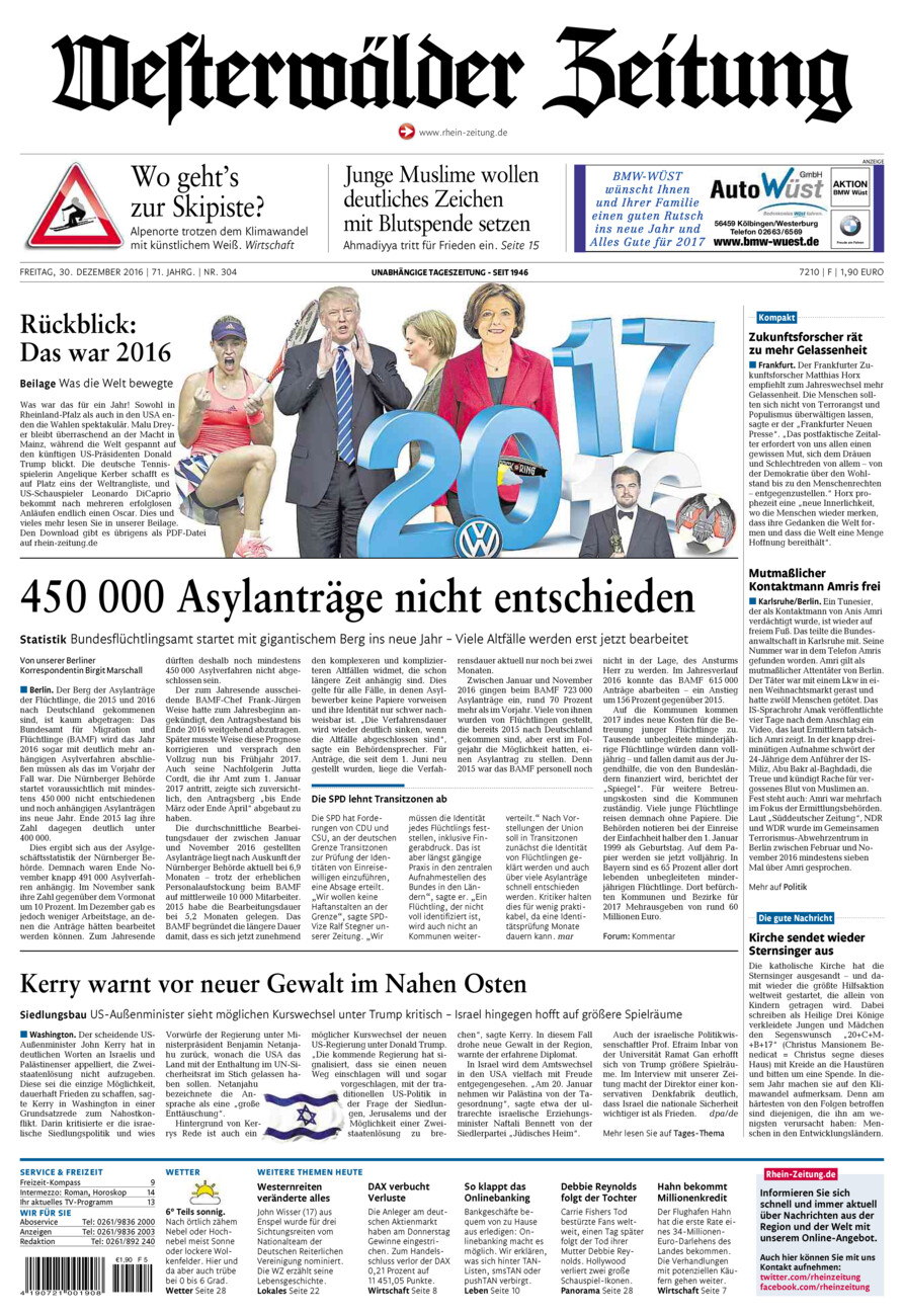 Westerwälder Zeitung vom Freitag, 30.12.2016