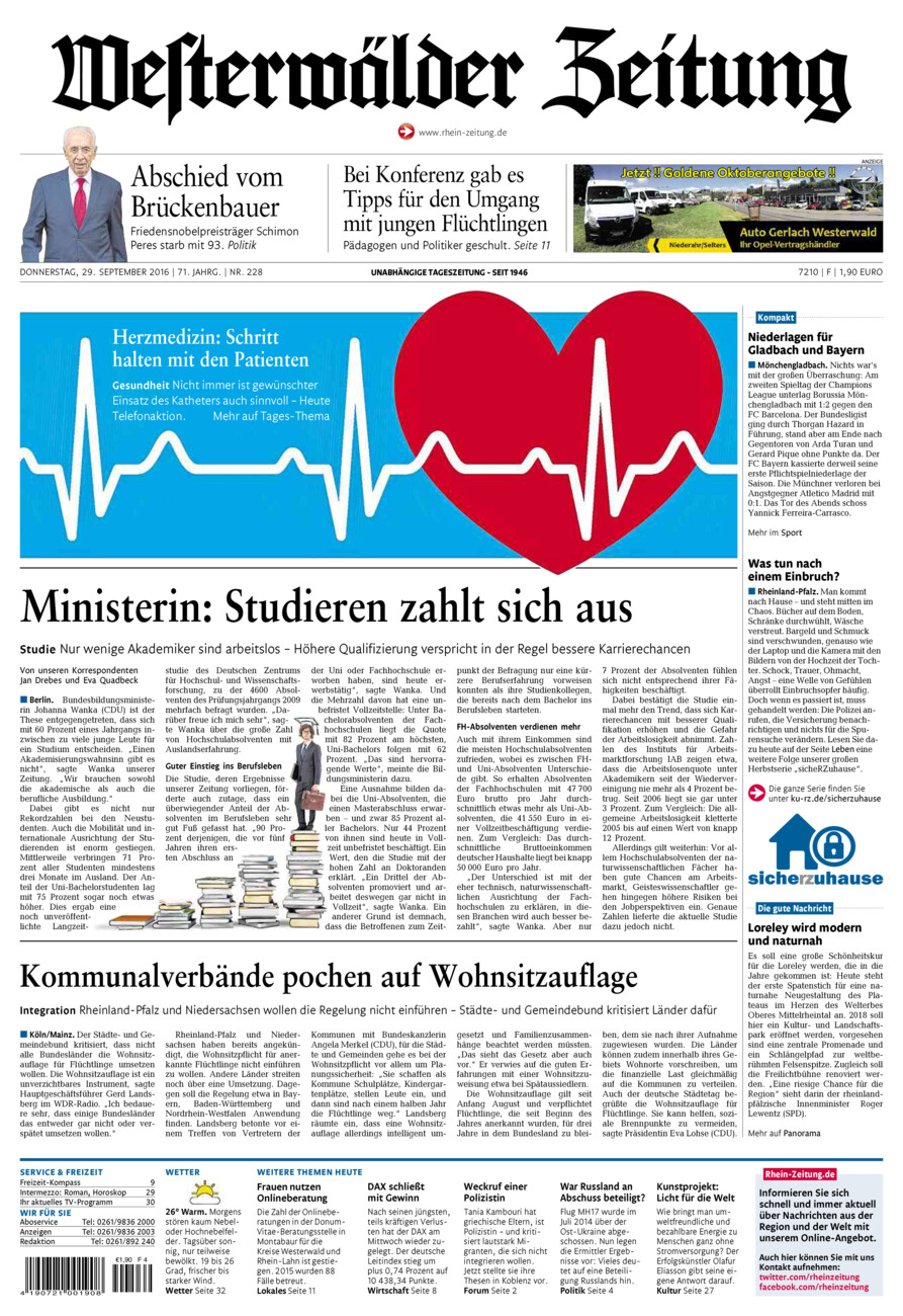 Westerwälder Zeitung vom Donnerstag, 29.09.2016