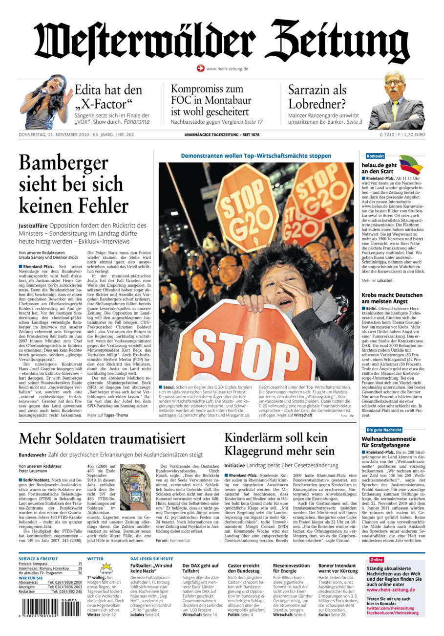 Westerwälder Zeitung vom Donnerstag, 11.11.2010
