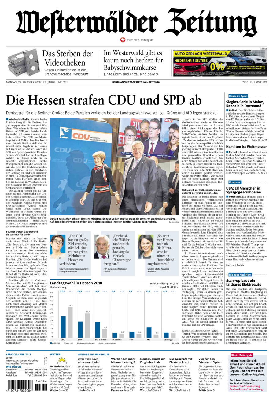 Westerwälder Zeitung vom Montag, 29.10.2018