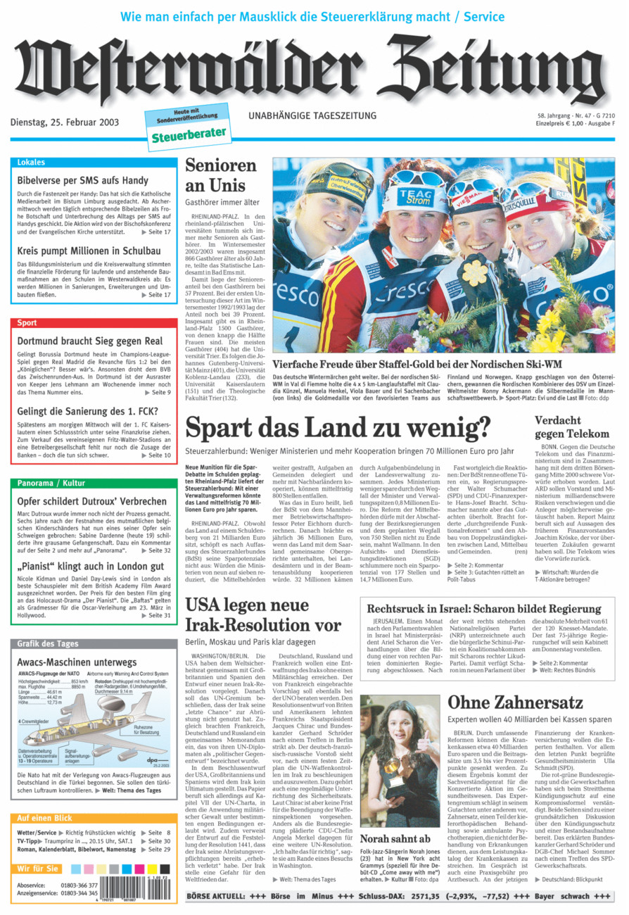 Westerwälder Zeitung vom Dienstag, 25.02.2003