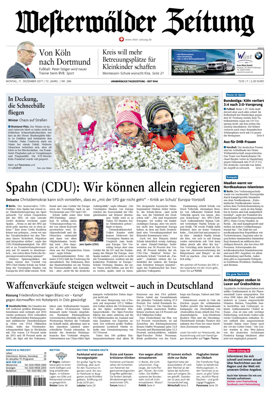 Westerwälder Zeitung vom Montag, 11.12.2017