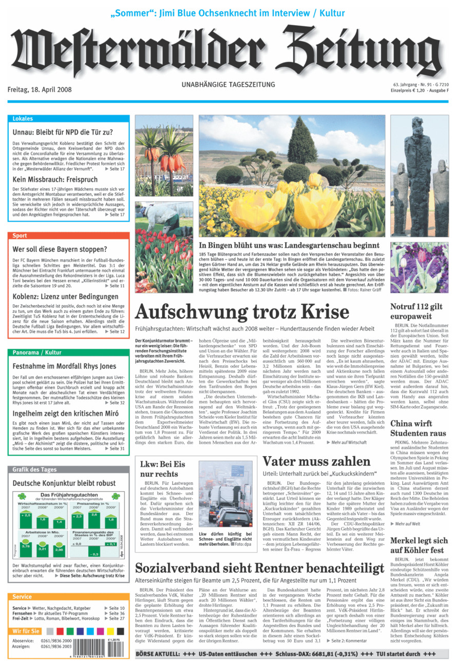 Westerwälder Zeitung vom Freitag, 18.04.2008