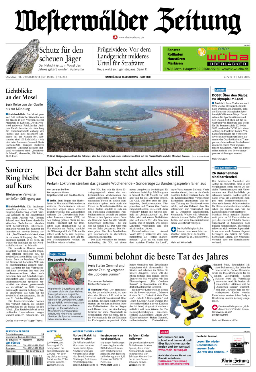 Westerwälder Zeitung vom Samstag, 18.10.2014