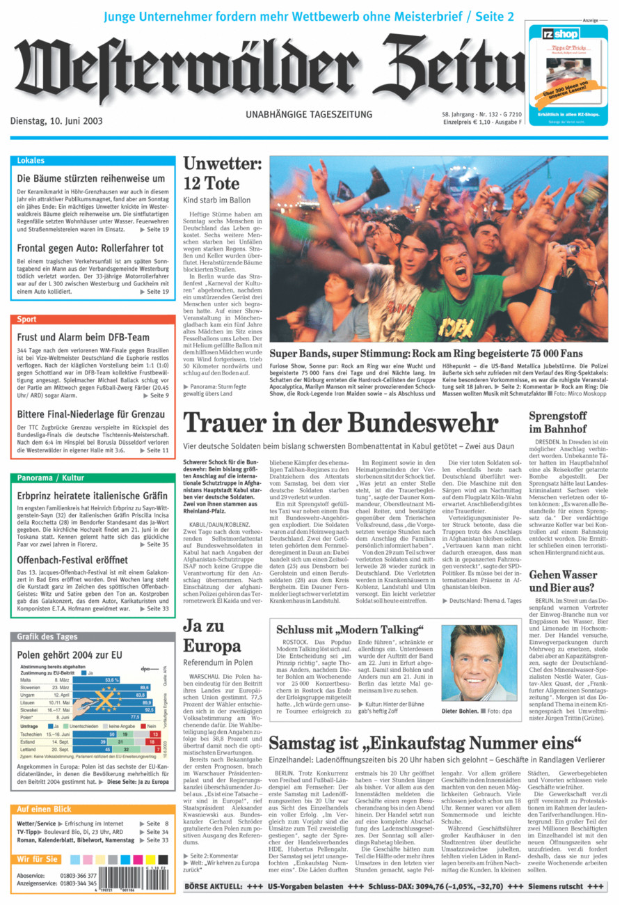 Westerwälder Zeitung vom Dienstag, 10.06.2003