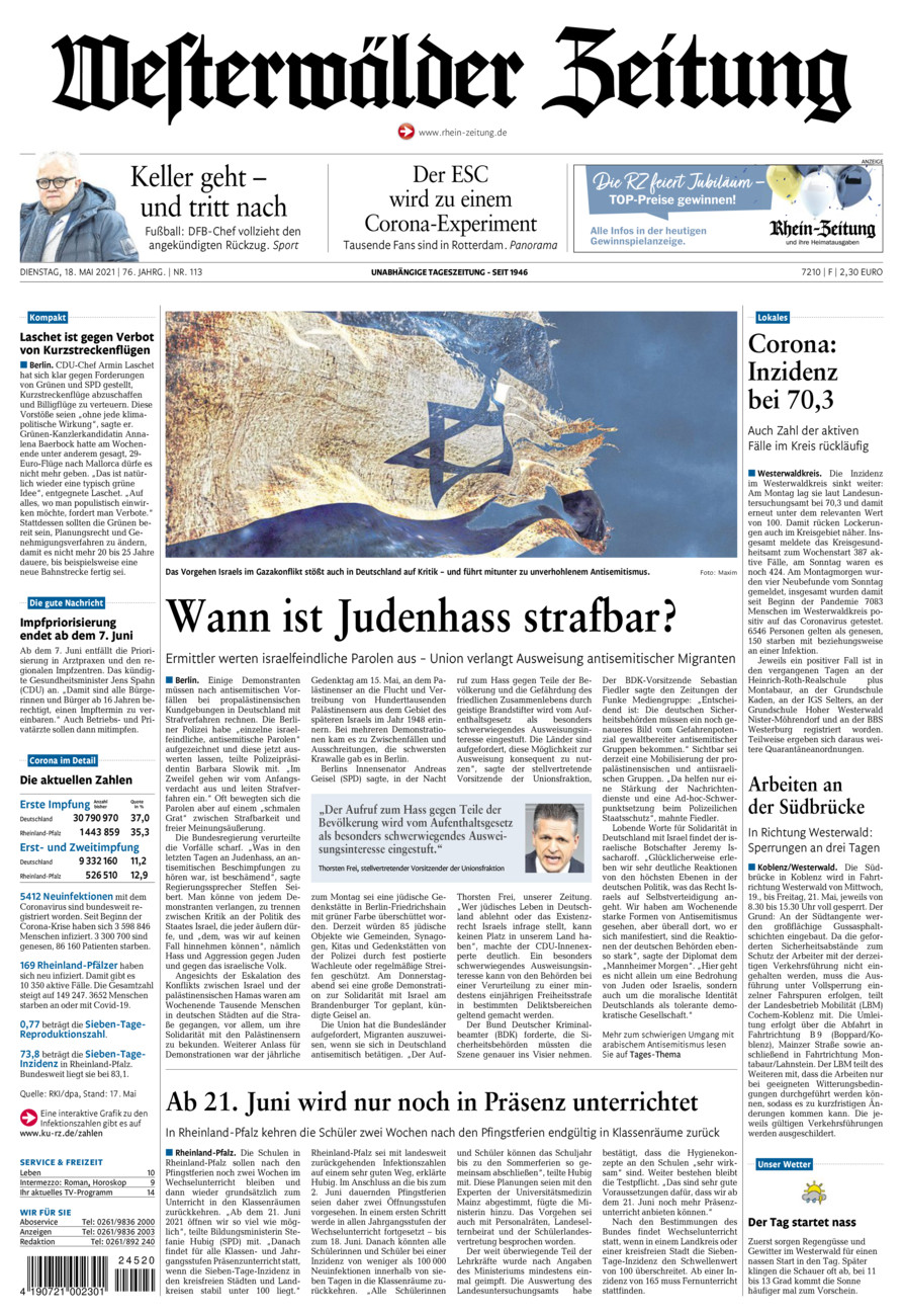 Westerwälder Zeitung vom Dienstag, 18.05.2021
