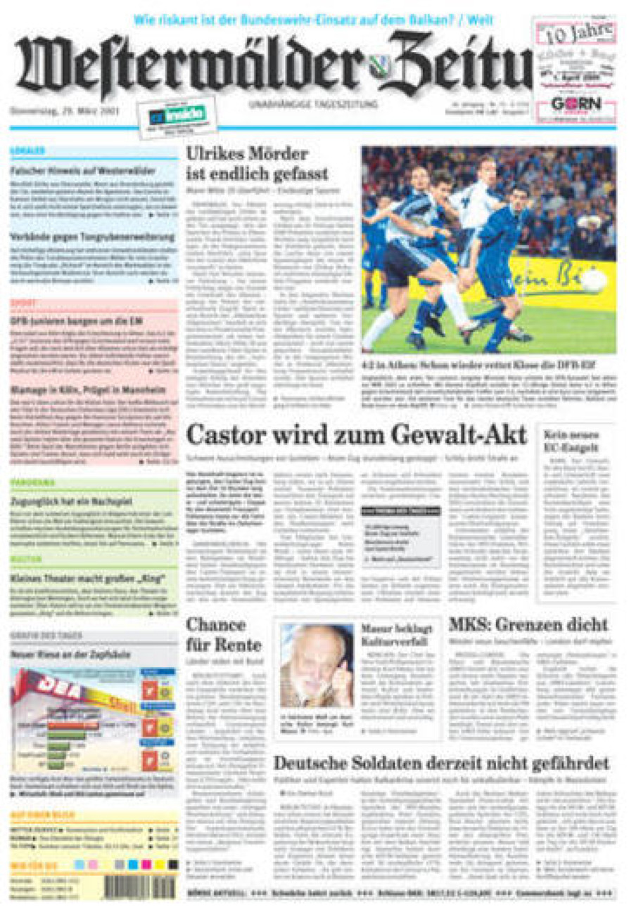 Westerwälder Zeitung vom Donnerstag, 29.03.2001