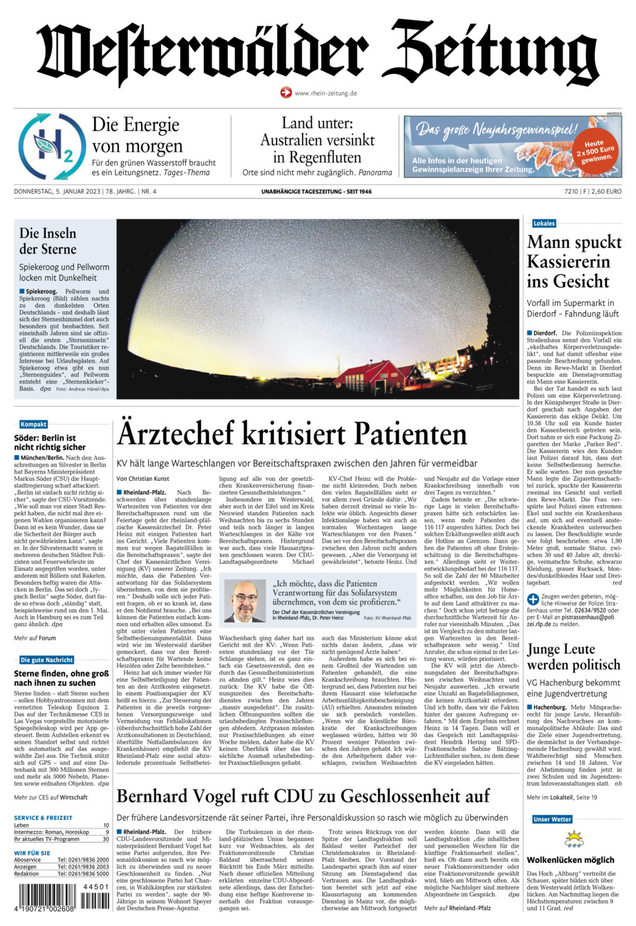 Westerwälder Zeitung vom Donnerstag, 05.01.2023