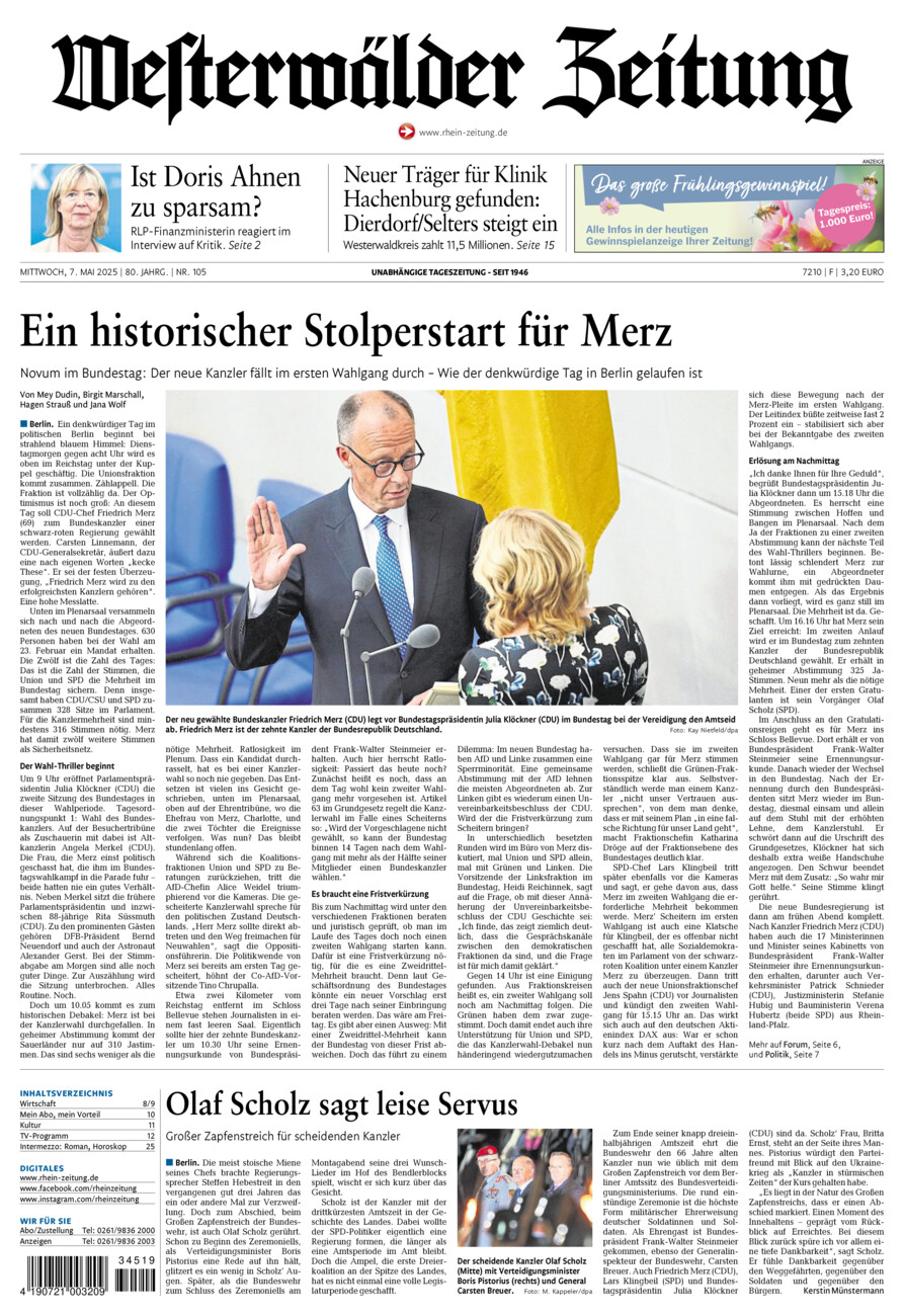Westerwälder Zeitung vom Mittwoch, 07.05.2025