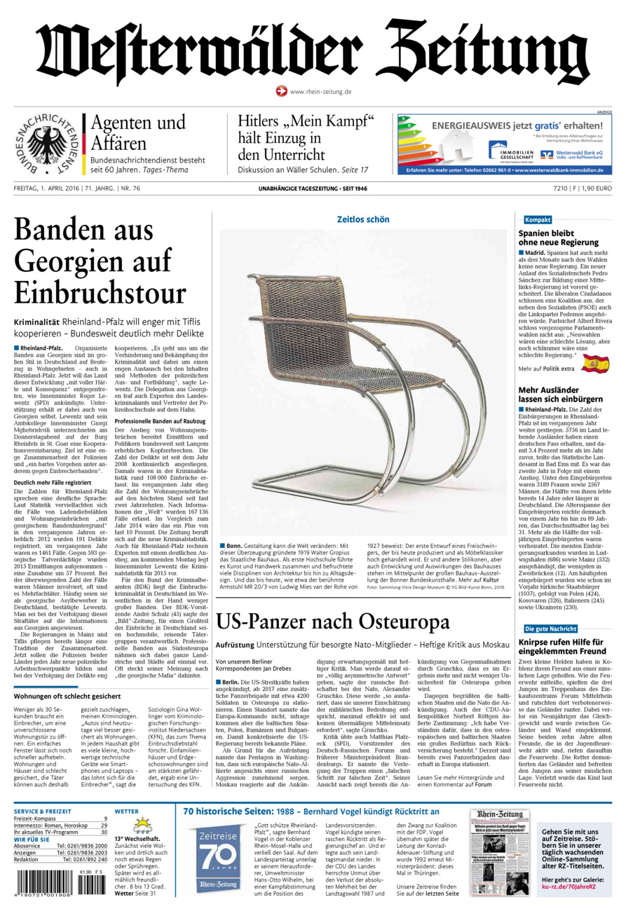 Westerwälder Zeitung vom Freitag, 01.04.2016