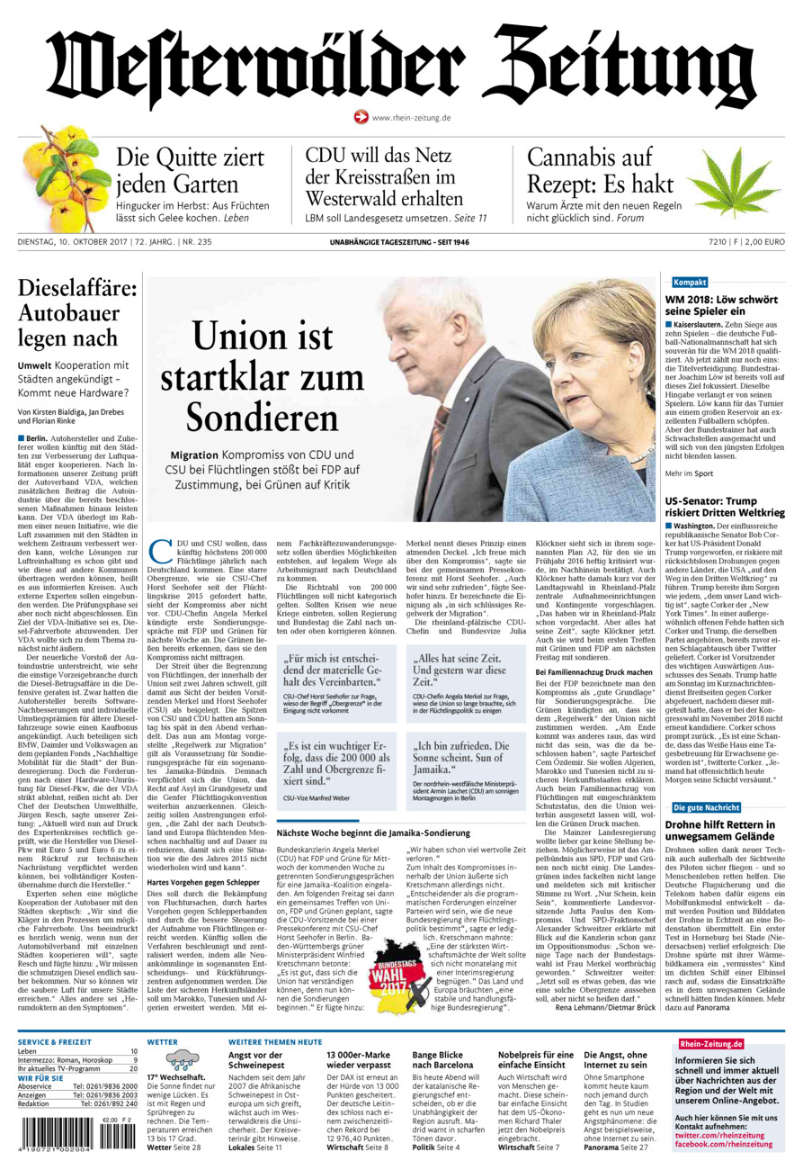 Westerwälder Zeitung vom Dienstag, 10.10.2017
