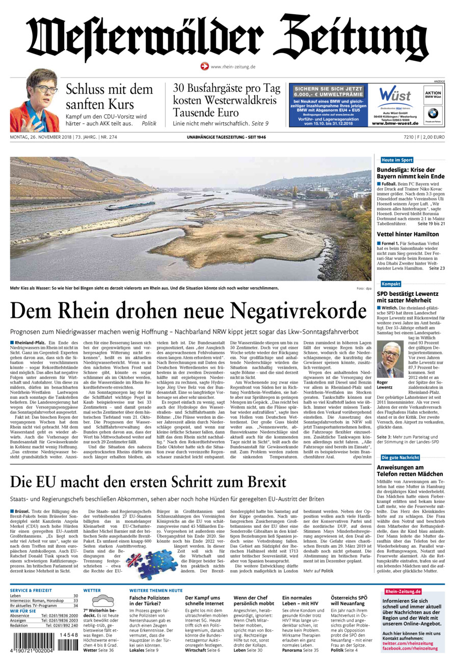 Westerwälder Zeitung vom Montag, 26.11.2018