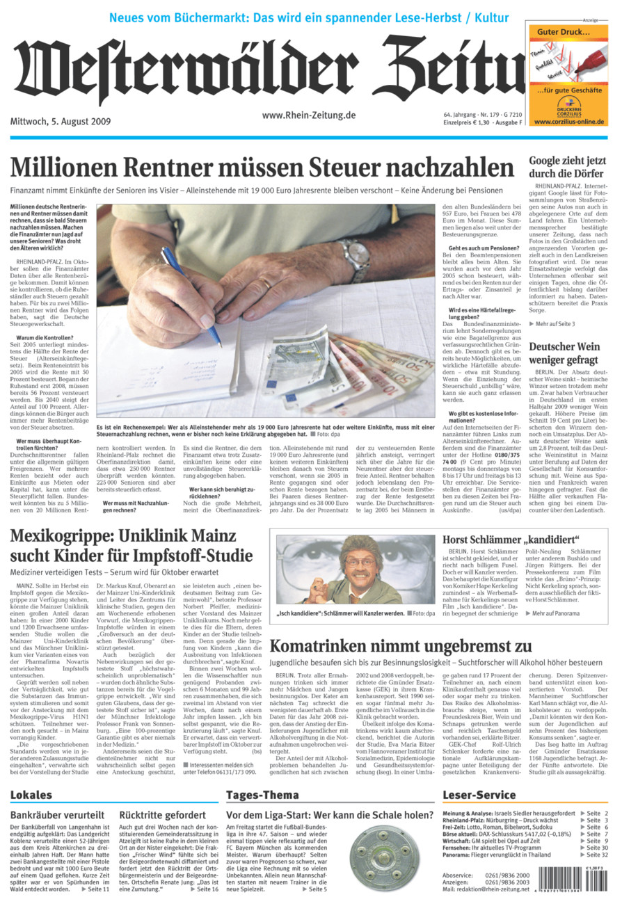 Westerwälder Zeitung vom Mittwoch, 05.08.2009