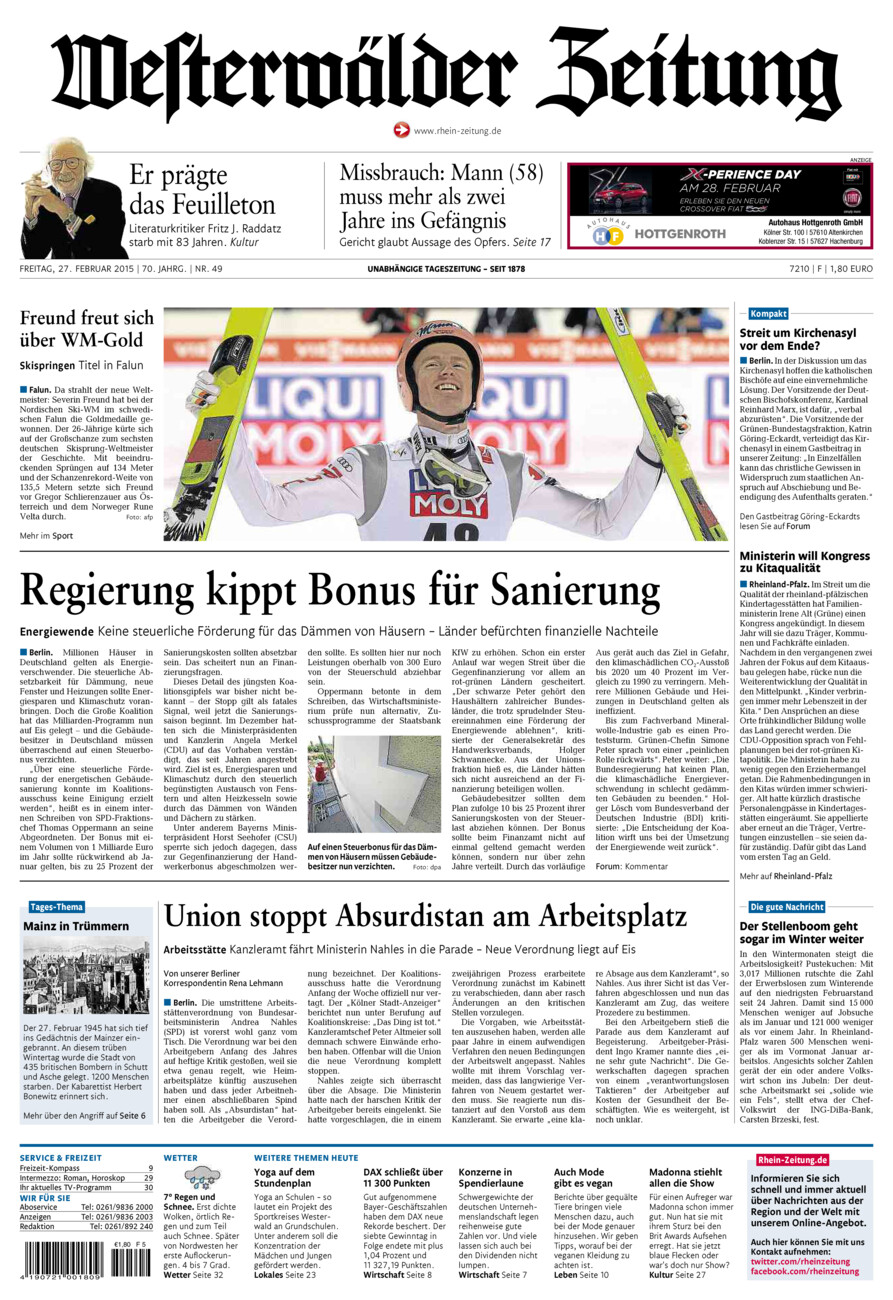 Westerwälder Zeitung vom Freitag, 27.02.2015