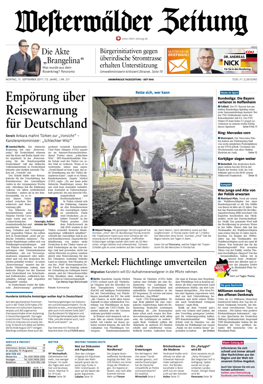 Westerwälder Zeitung vom Montag, 11.09.2017