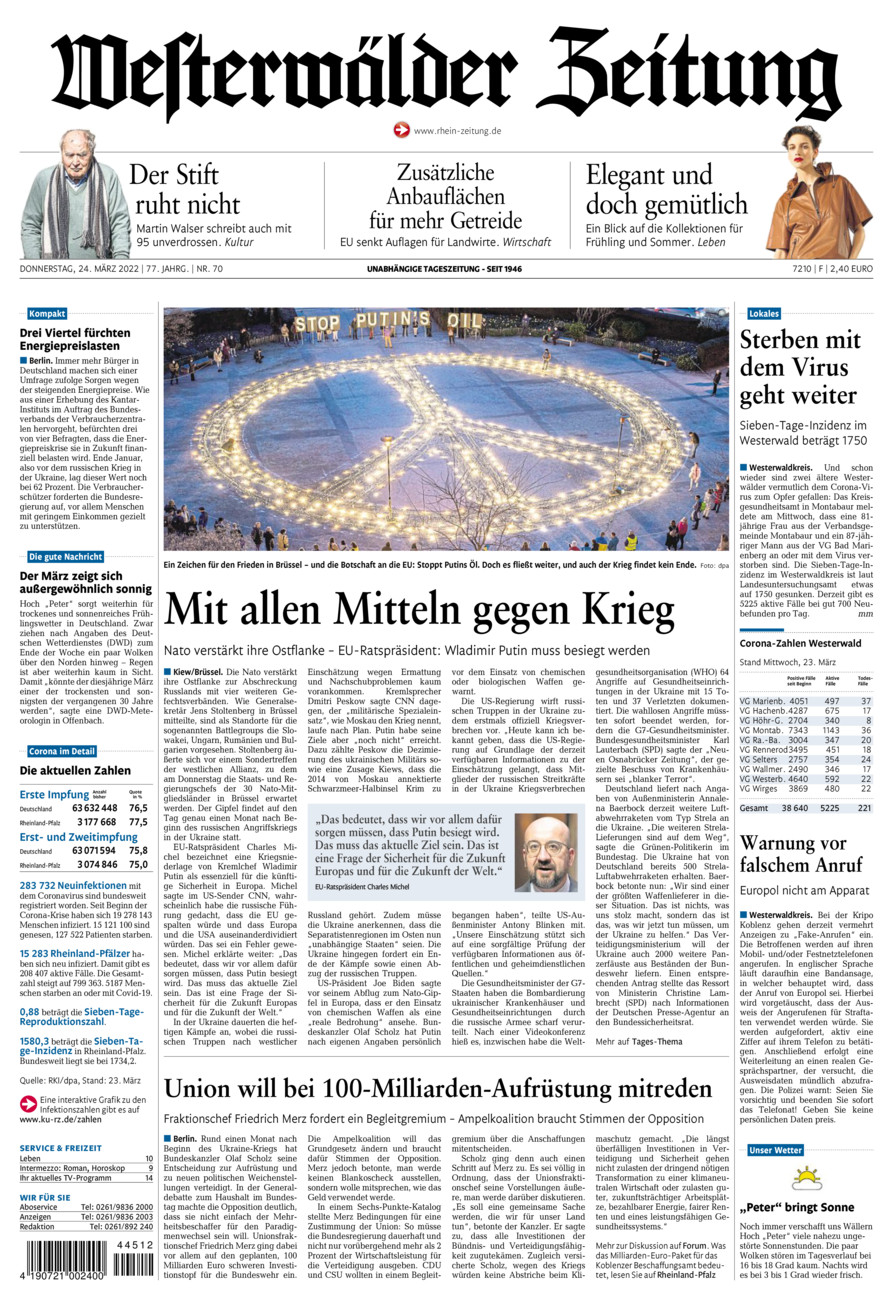 Westerwälder Zeitung vom Donnerstag, 24.03.2022