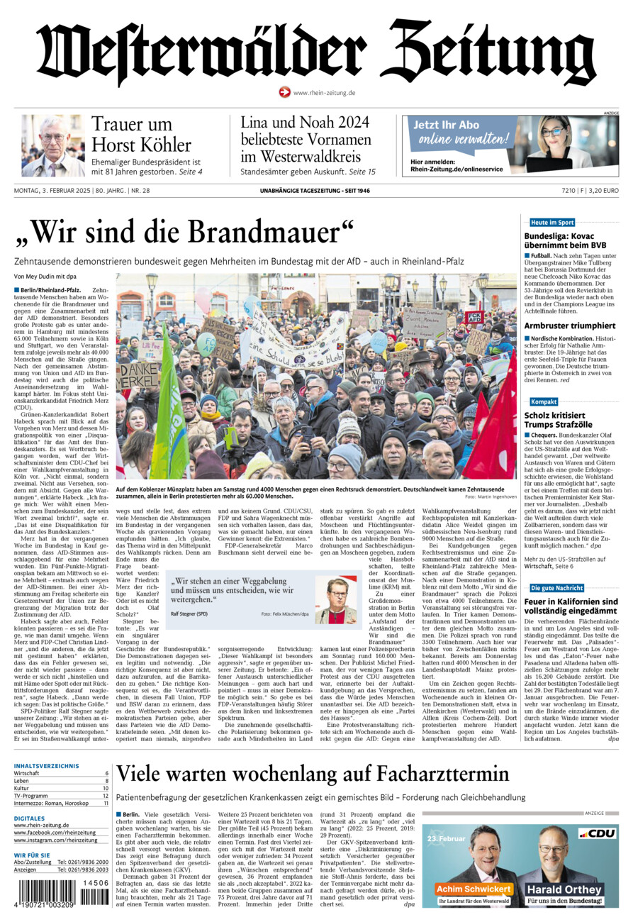 Westerwälder Zeitung vom Montag, 03.02.2025