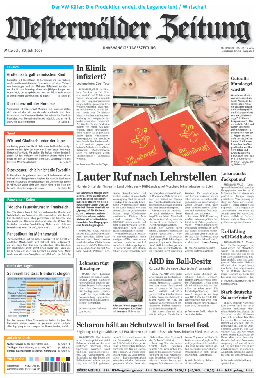 Westerwälder Zeitung vom Mittwoch, 30.07.2003