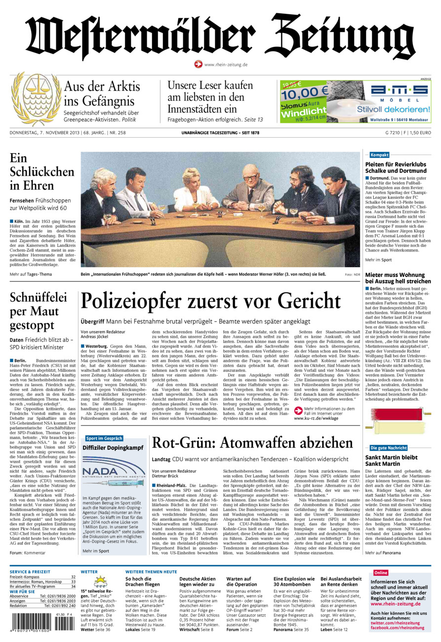 Westerwälder Zeitung vom Donnerstag, 07.11.2013