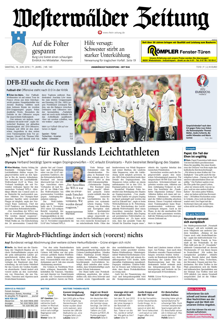 Westerwälder Zeitung vom Samstag, 18.06.2016
