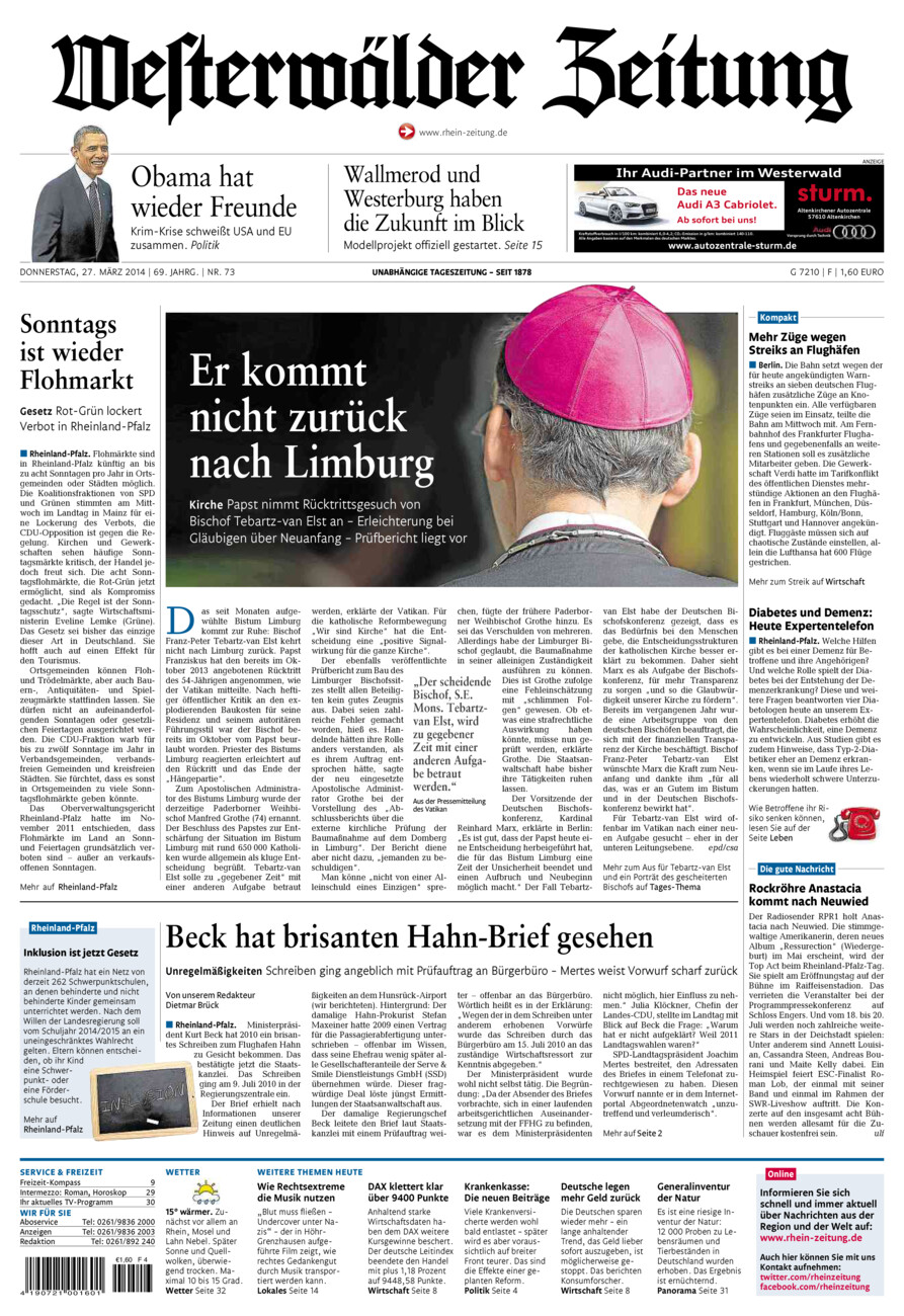 Westerwälder Zeitung vom Donnerstag, 27.03.2014
