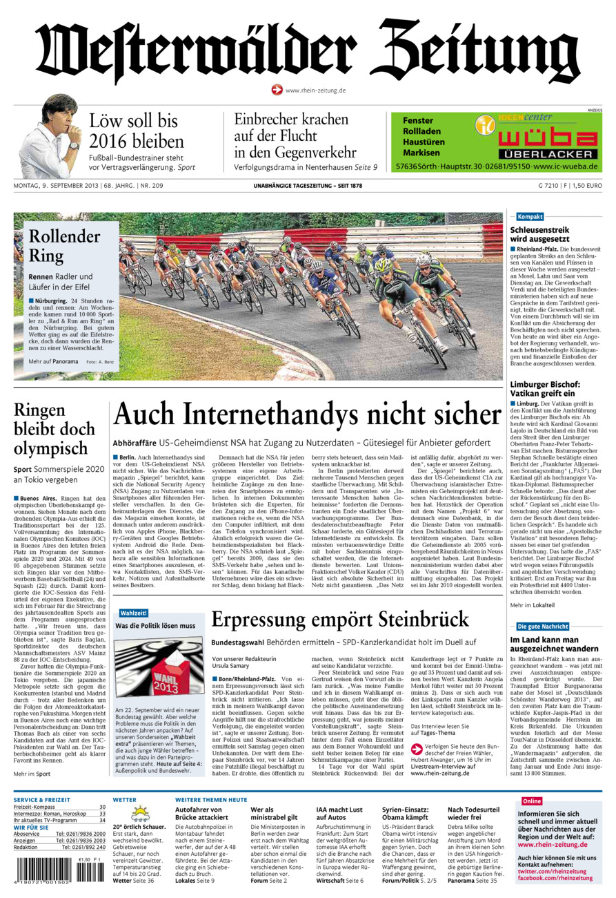 Westerwälder Zeitung vom Montag, 09.09.2013