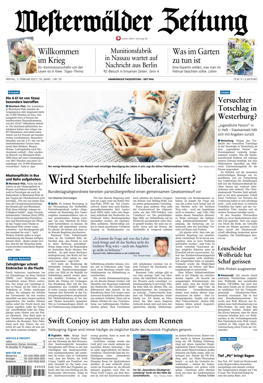 Westerwälder Zeitung vom Freitag, 03.02.2023