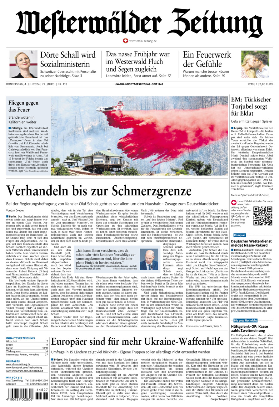 Westerwälder Zeitung vom Donnerstag, 04.07.2024