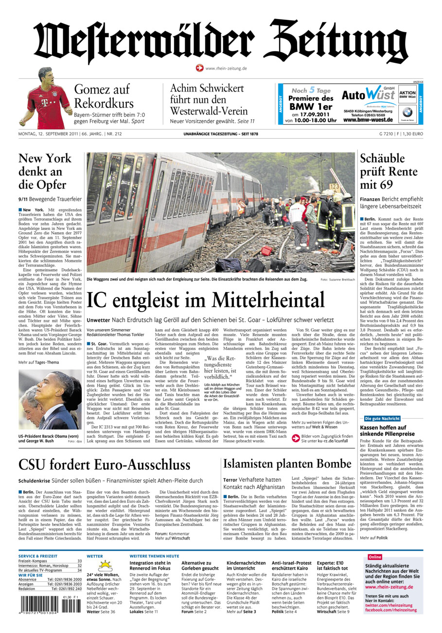 Westerwälder Zeitung vom Montag, 12.09.2011