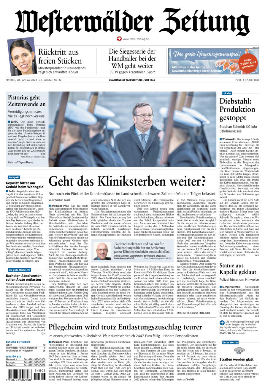 Westerwälder Zeitung vom Freitag, 20.01.2023