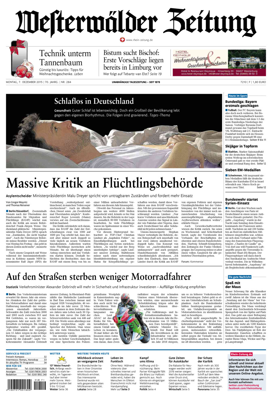 Westerwälder Zeitung vom Montag, 07.12.2015