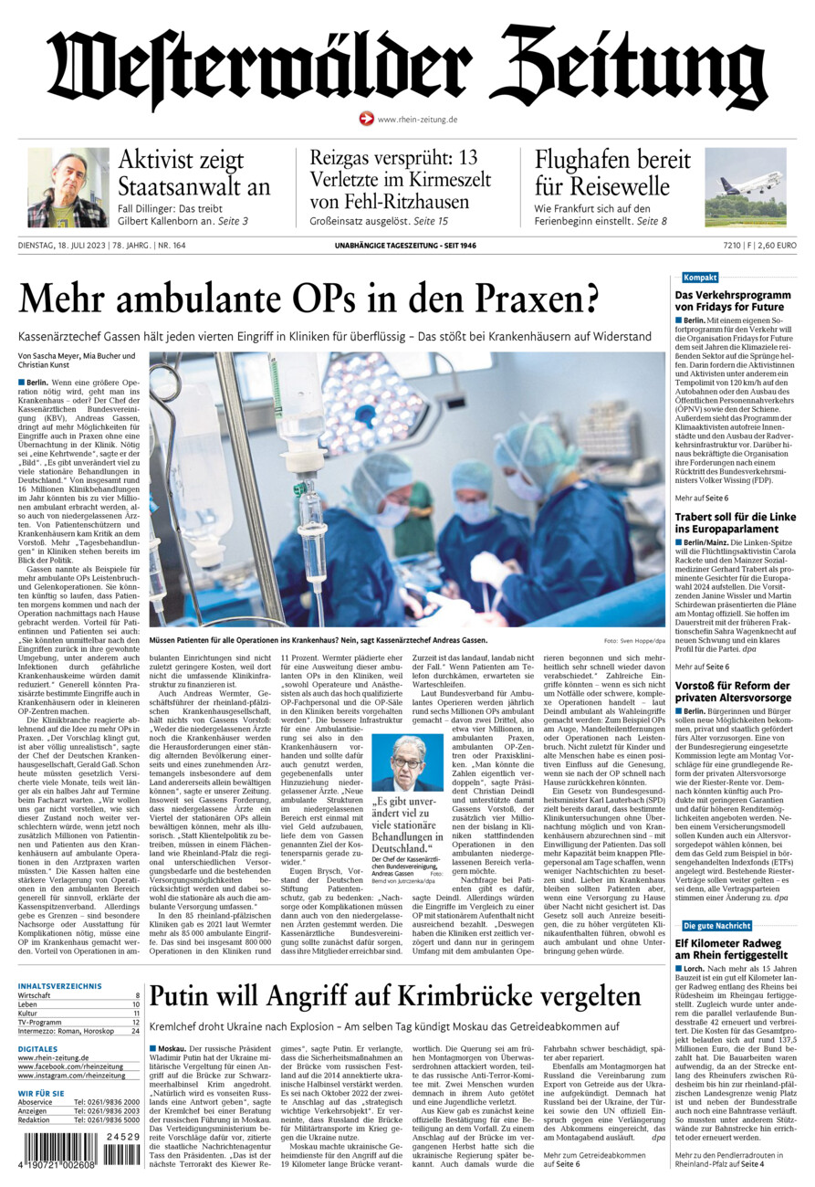 Westerwälder Zeitung vom Dienstag, 18.07.2023
