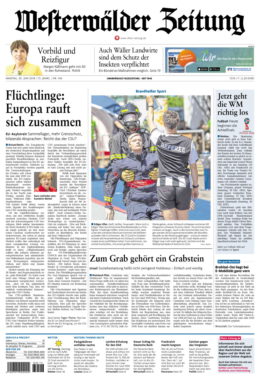 Westerwälder Zeitung vom Samstag, 30.06.2018