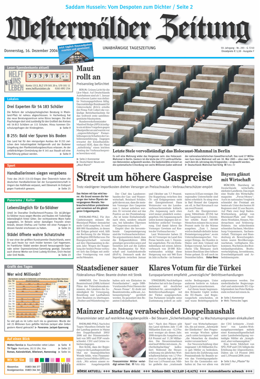 Westerwälder Zeitung vom Donnerstag, 16.12.2004