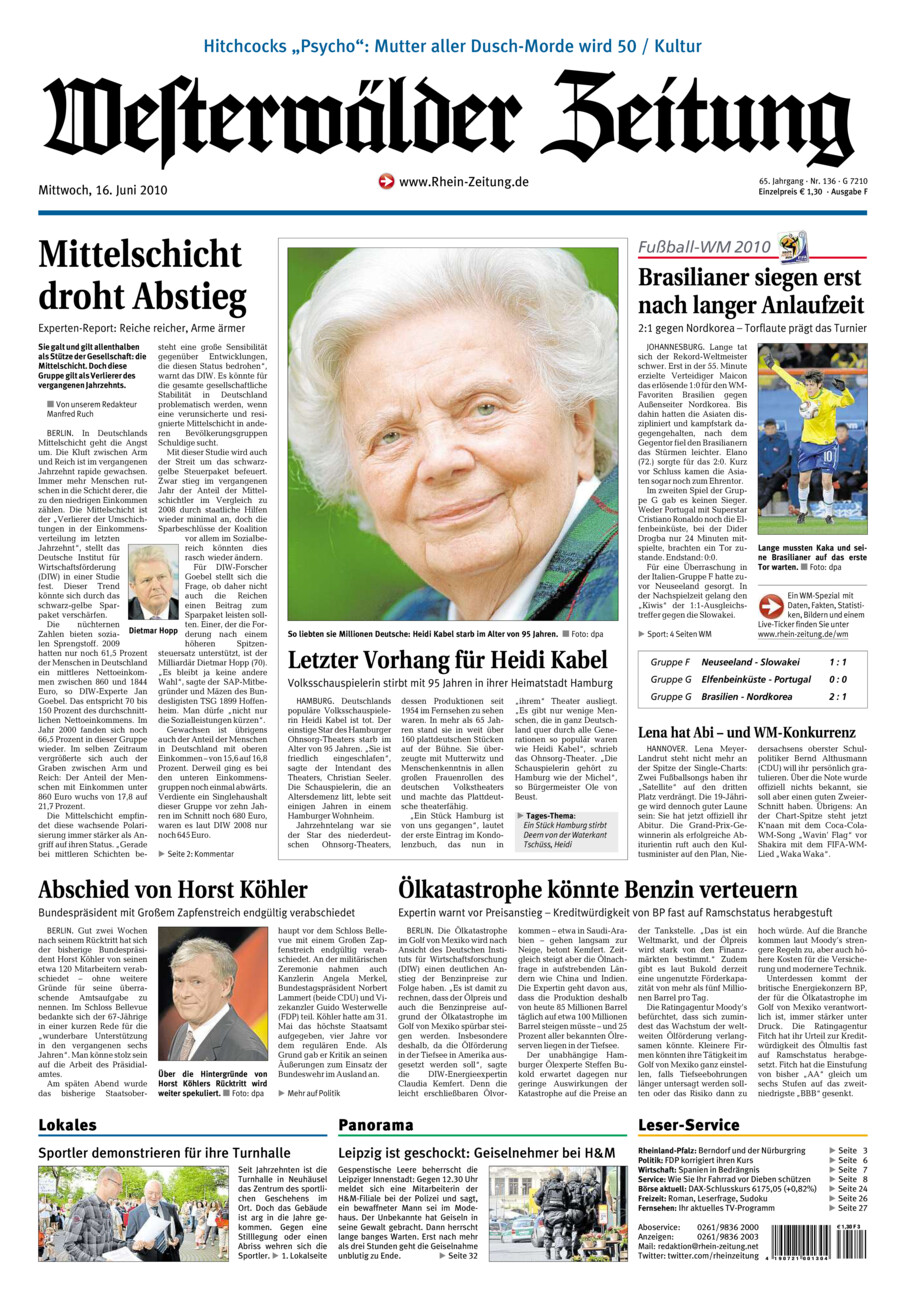 Westerwälder Zeitung vom Mittwoch, 16.06.2010