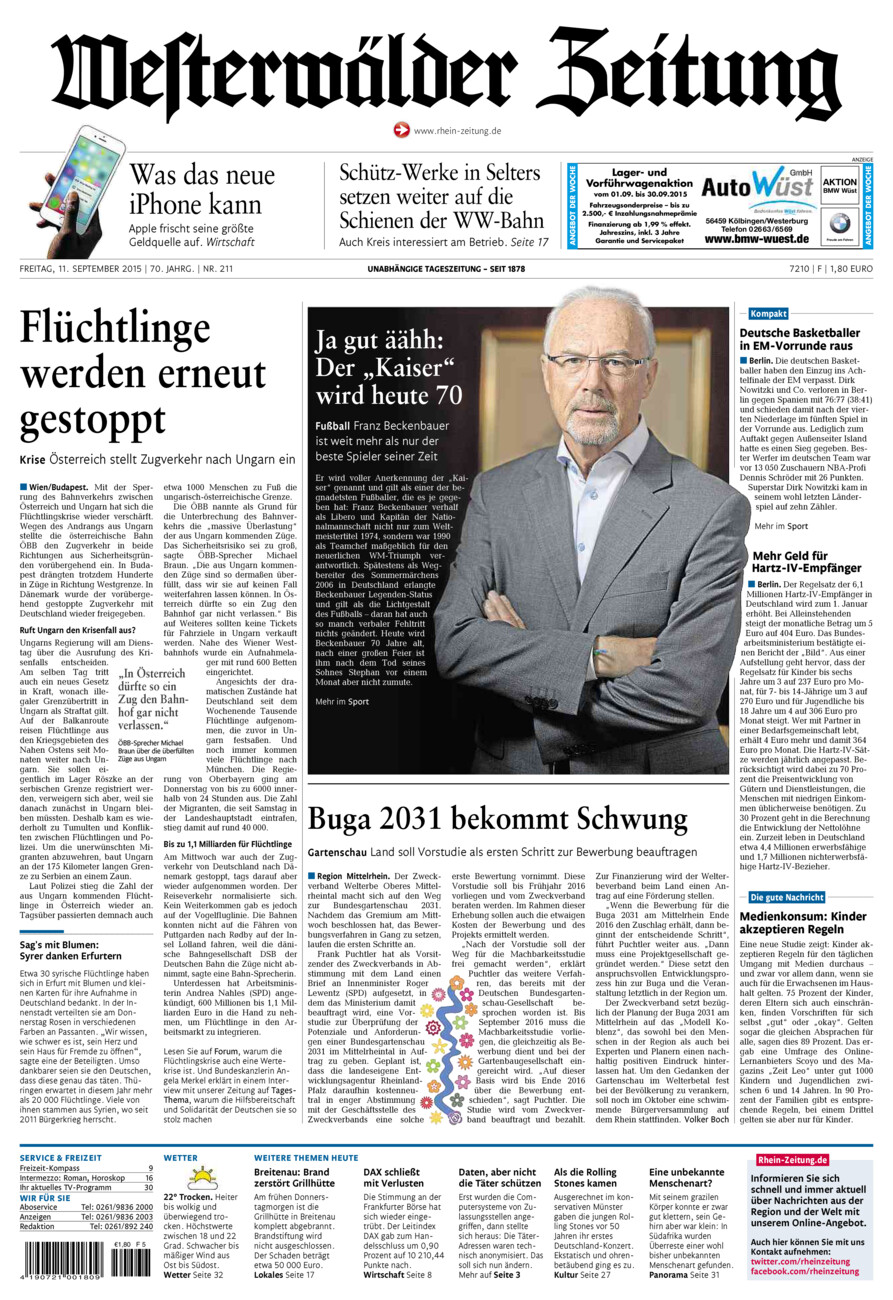 Westerwälder Zeitung vom Freitag, 11.09.2015