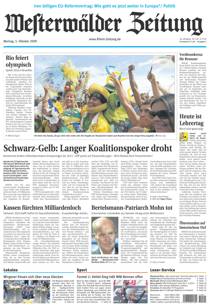 Westerwälder Zeitung vom Montag, 05.10.2009