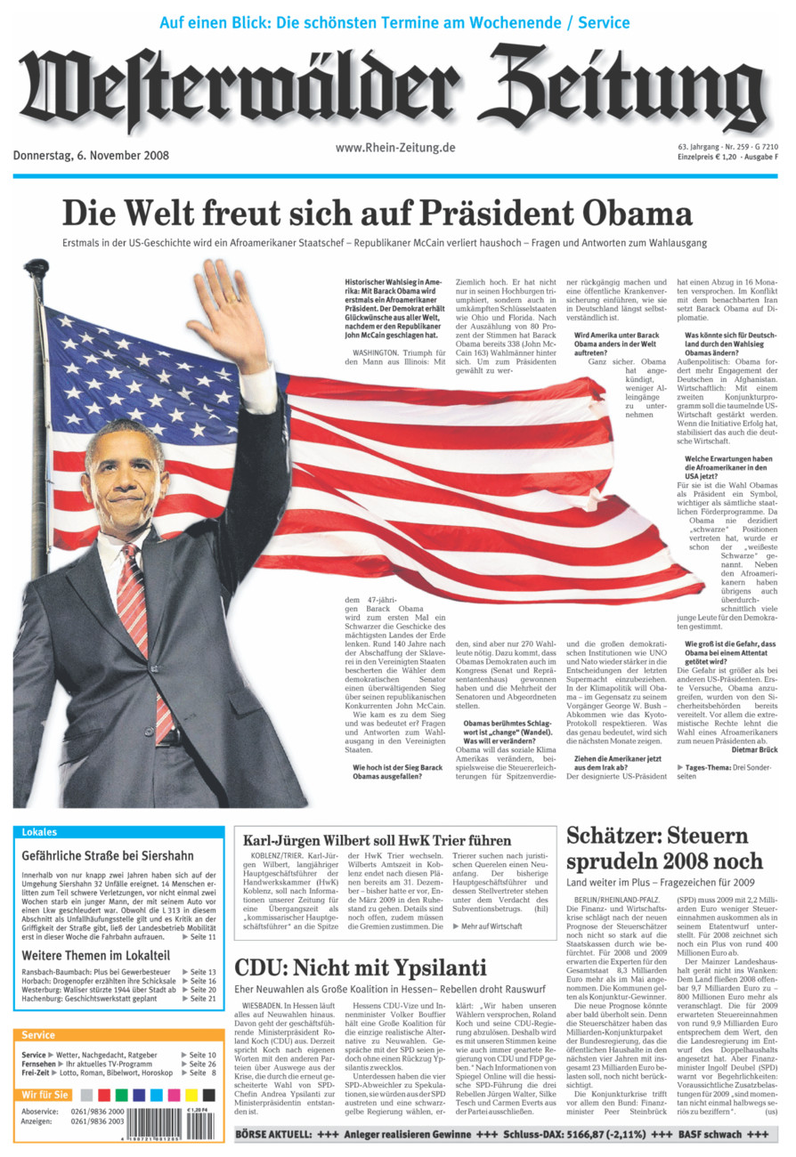 Westerwälder Zeitung vom Donnerstag, 06.11.2008